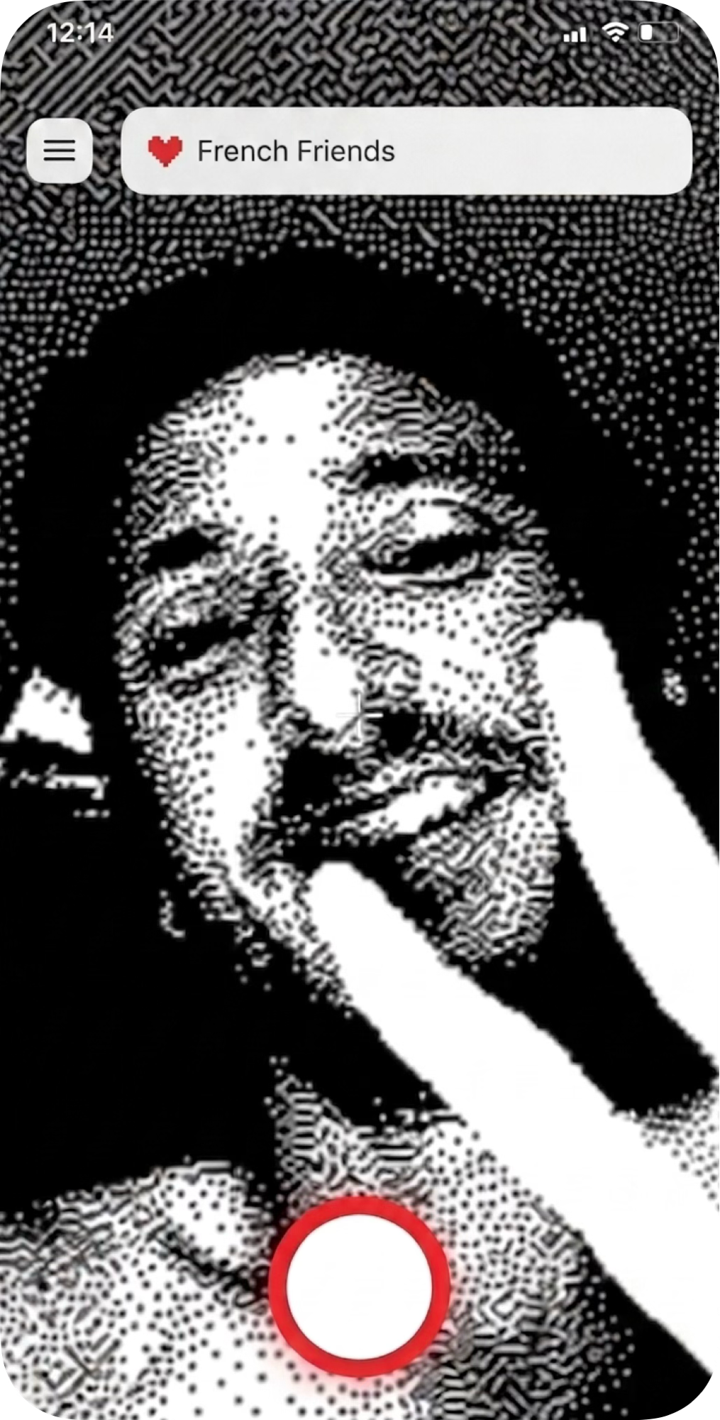 The KEEP app camera taking a black-and-white selfie.